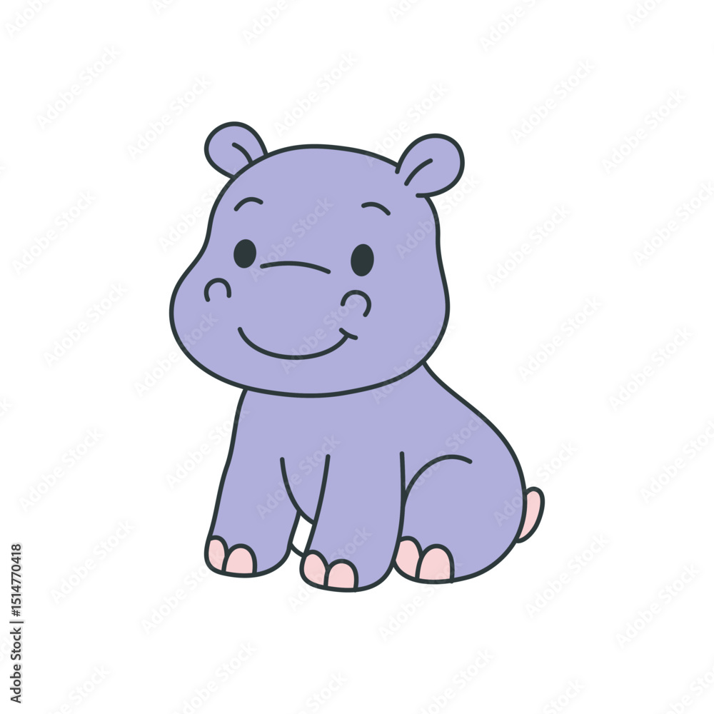 Fototapeta premium Cute cartoon hippopotamus coloring book illustration vector design templates simple and modern