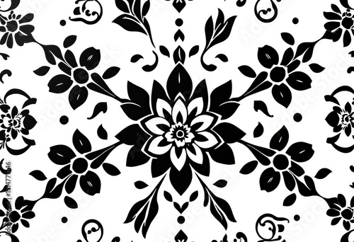 Stunning black & white geometric floral pattern on white background , texture, surface
