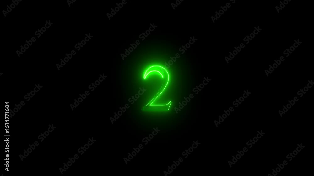 glowing neon text 2 number countdown icon animation on black background. glowing neon text 2 number countdown icon animation on black background.