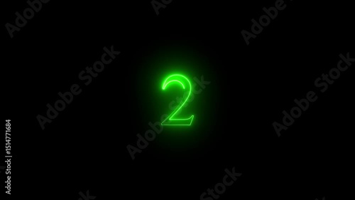 glowing neon text 2 number countdown icon animation on black background.
