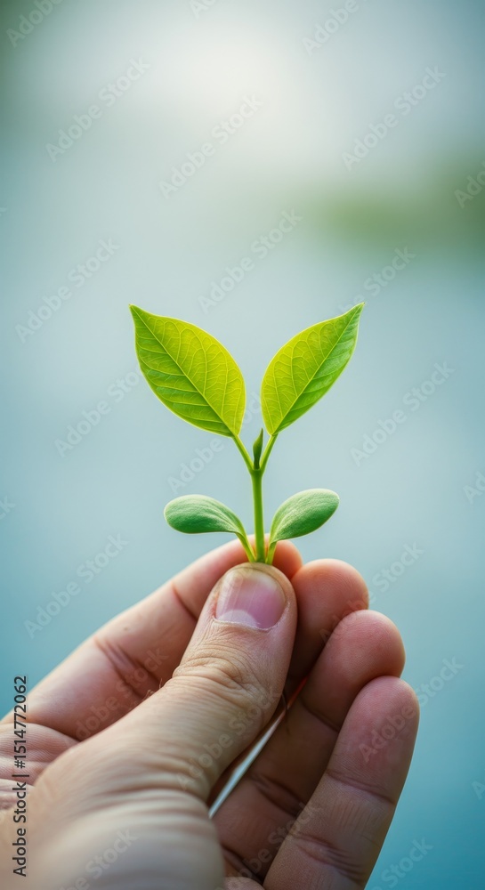 Closeup Photo Of Leaf Sprout in Hand Displaying New Green Life Closeup Photo Of Leaf Sprout in Hand Displaying New Green Life