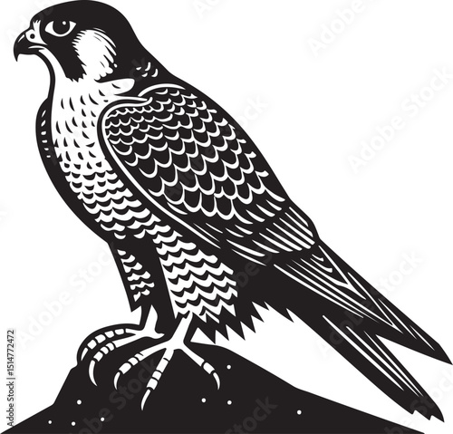 Peregrine falcon silhouette illustration on transparent background 