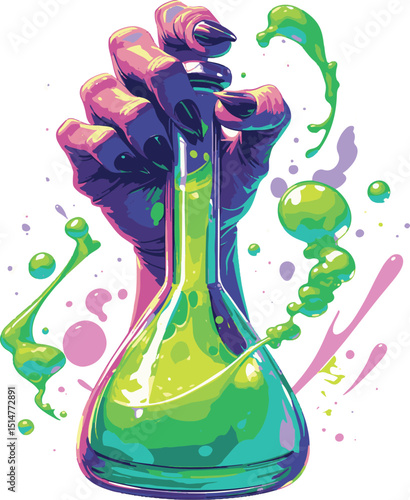 Experimenting with a vivid potion laboratory digital art colorful environment close-up view creativity unleashed