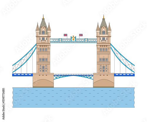 Tower Bridge - Symbol of England. Linear color illustration