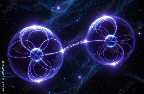 Quantum Entanglement Visualization – Futuristic Particle Physics Concept in Deep Space