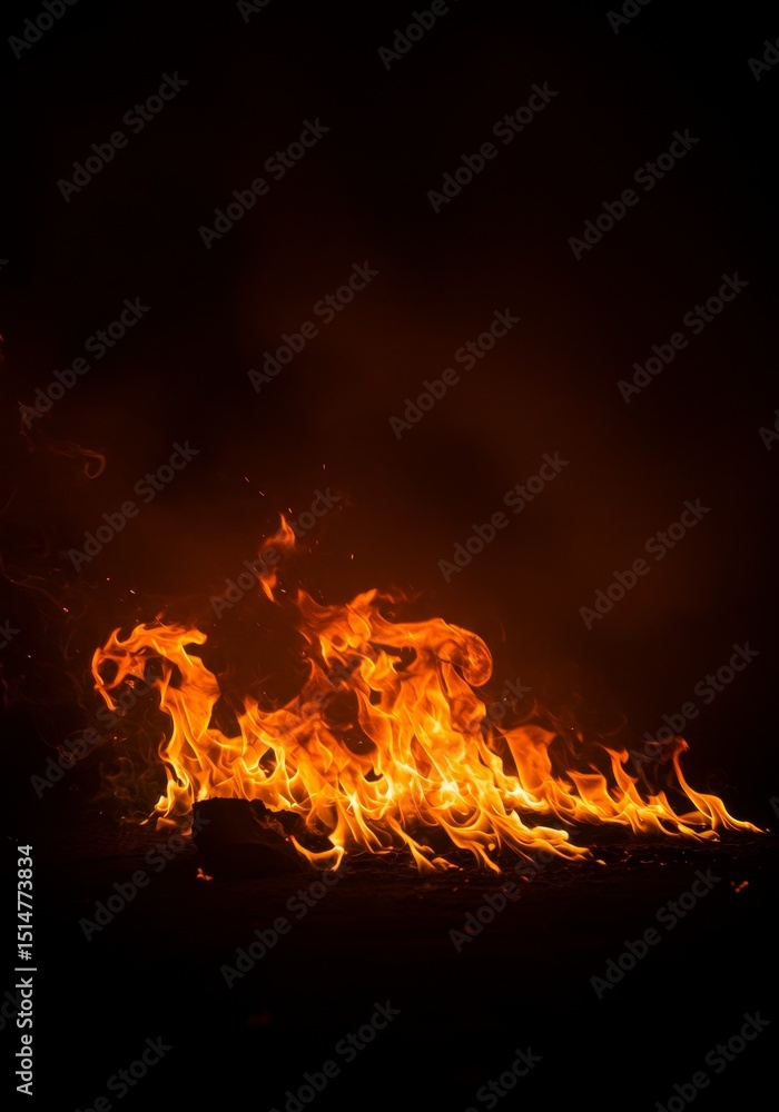 Obraz premium Dramatic Photo Intense Orange Flames Inferno on Dark Night Background