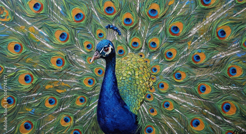 Obraz premium Elegant Peacock Feathers Portrait Bird with Blue and Green Plumage