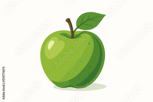 Green apple vector illustration. Fresh ripe Granny Smith fruit with leaf. Healthy eating concept, organic food icon, vitamin source for diet. Natural juicy produce for snack, juice, grocery design.