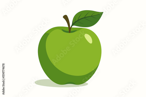 Green apple illustration, fresh fruit vector icon. Healthy organic food symbol. Ripe juicy granny smith apple graphic design element for nutrition, diet, vegetarian, vegan concepts.