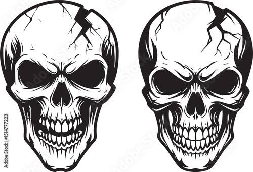 Skull Cracked Black White Drawing Art Design Illustration