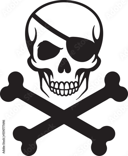 Skull and Crossbones Icon – Pirate Symbol, Danger Sign, Toxic Warning, Hazard Illustration, Skeleton Art, Halloween Graphic, Spooky Emblem, Black and White Bones Design