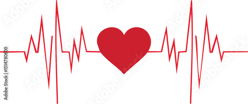 Vector set Featuring Stylized ECG Heartbeat Tracings with Neon Red Heart Symbol and Medical Graphic Design

