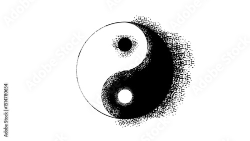 Yin Yang symbol with a grunge texture, black isolated silhouette