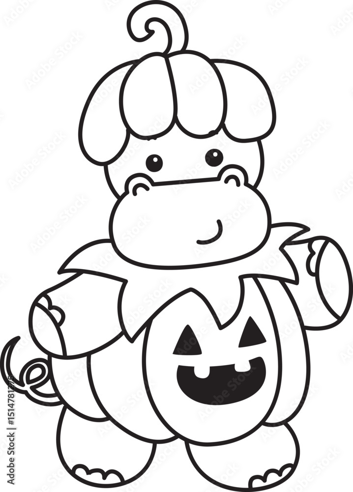 Fototapeta premium Outline of Cute hippo icon. Lineart of Funny baby hippo animal series stock illustration. life of fluffy hippo designs.