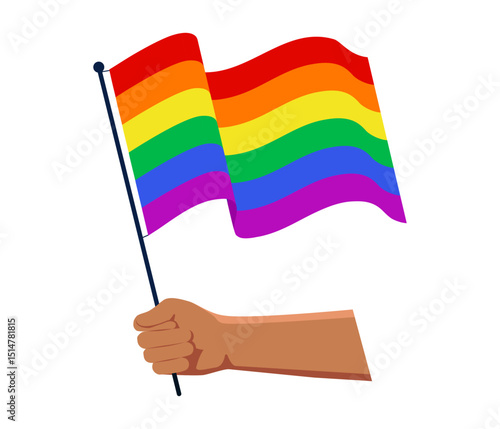 Pride Month Waving Flag in Hand showing Six Colors representing Diversity of LGBTQ Rights Movement Celebrate in June.