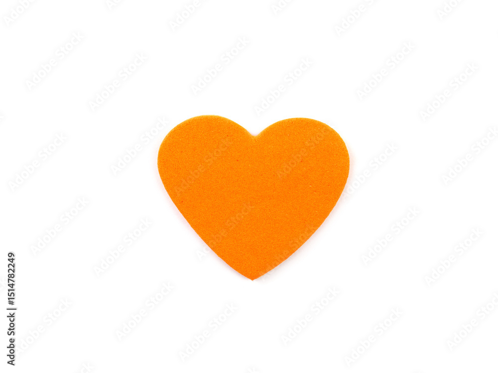 Orange heart shape made of foam isolated on a white background. Concept for love and encouragement.. Orange heart shape made of foam isolated on a white background. Concept for love and encouragement..