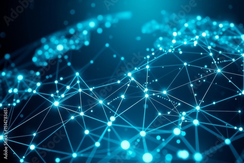 Abstract glowing blue network connections on a dark background, symbolizing global data, communication, AI, big data, or the future of technology. This modern, dynamic visual is perfect for tech, scie
