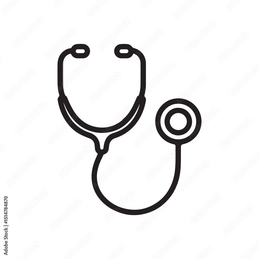A simple line drawing of a stethoscope with earpieces tubing and chestpiece on a white background A simple line drawing of a stethoscope with earpieces tubing and chestpiece on a white background