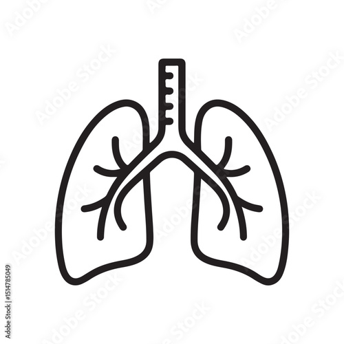 Outline illustration showing human lungs with trachea and bronchi in a simple and clear style