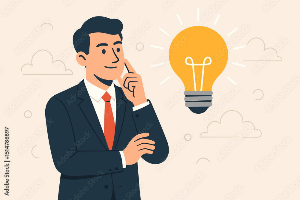 Creative business idea. Businessman thinking. Lightbulb innovation. Brainstorming concept. Problem solving. Strategy development. Corporate success. Entrepreneur inspiration. Vector illustration. Creative business idea. Businessman thinking. Lightbulb innovation. Brainstorming concept. Problem solving. Strategy development. Corporate success. Entrepreneur inspiration. Vector illustration.