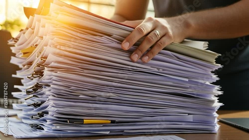 Man handling a stack of papers in an office