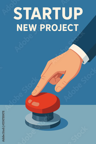 Startup Launch Concept. Hand Pressing Red Button to Initiate New Business Project. Motivation, Innovation, Entrepreneur Beginning, Technology Startup, Modern Venture, Leadership Success Idea