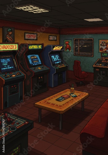 Pixel Art Arcade Room Retro Game Machine Gaming Interior Design