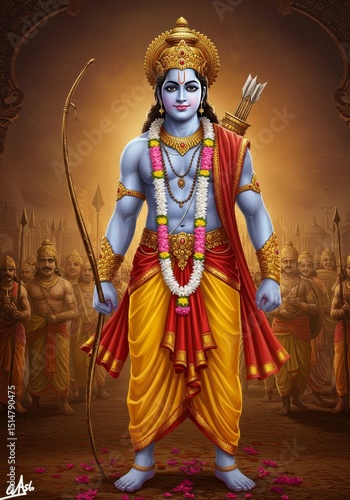 Illustration Of Lord Rama Hindu God In Traditional Attire And Posture