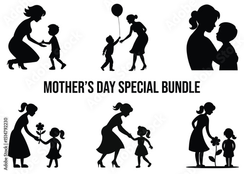 Celebrating Motherhood A Heartwarming Vector Collection of Mother and Child Silhouettes for a Special Mother Day Bundle