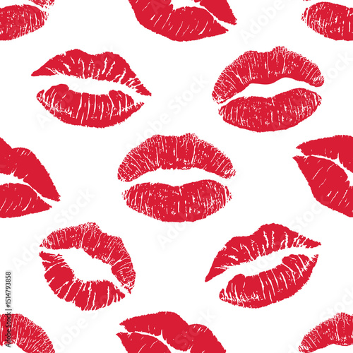 Seamless pattern of red lips kissing prints. pattern with colorful lips. Lips print seamless pattern. For print, fabric, invitation, brochure, card, wallpaper