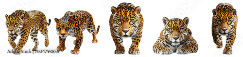 Detailed Illustration of Leopards Displaying Different Poses and Behaviors, PNG bundle collection, Isolated on Transparent Background