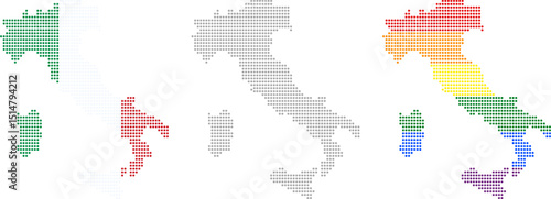 Rhombus dots Italy map. Italian dotted pixel map in flag, grey and LGBT pride colors. Vector illustration
