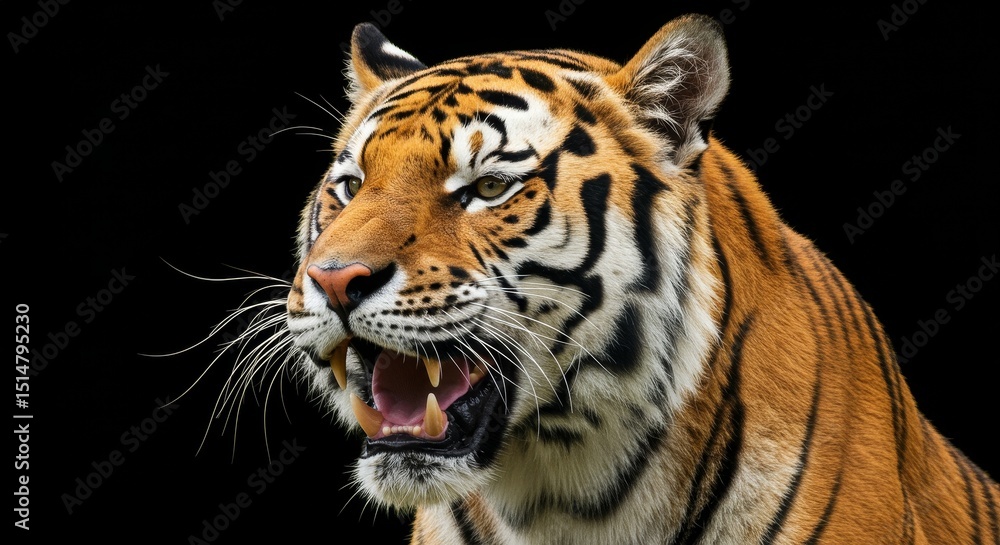 Naklejka premium Realistic Image of Aggressive Tiger Roaring with Orange and Black Stripes