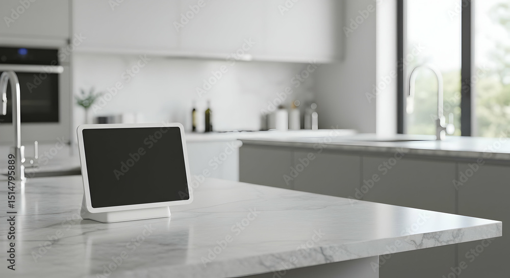 Fototapeta premium Modern Smart Home Kitchen Tablet Display Clean Minimalist Design Interior Home Decor