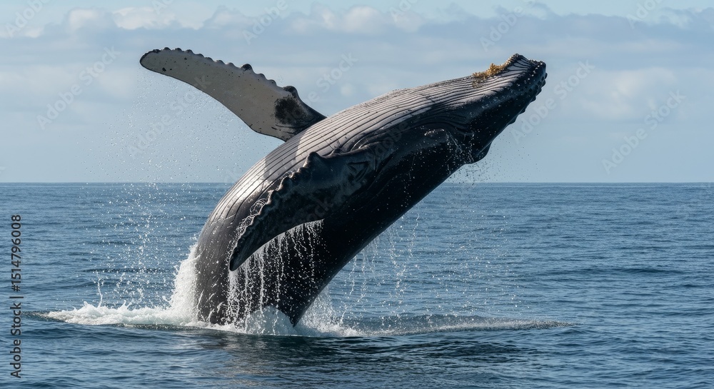 Fototapeta premium Majestic Humpback Whale Breaching Ocean Water Wildlife Photo