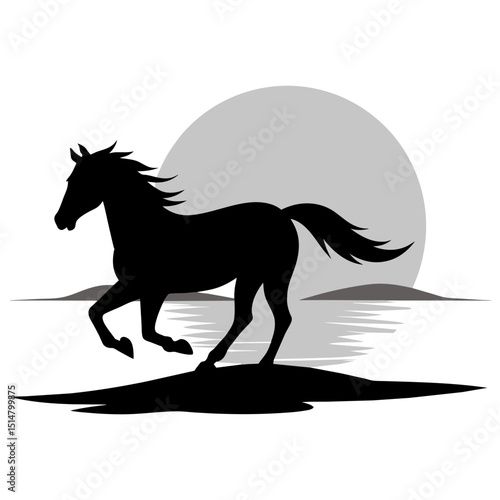 Galloping Horse on Sunset Beach Silhouette