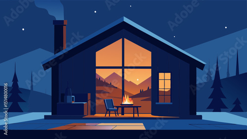 Cozy Rustic Cabin During Snowfall Scene