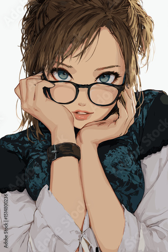 メガネをかけた魅力的な女性のベクターイラスト	