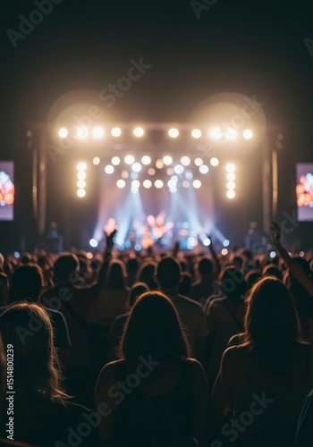 Photo Energetic Crowd Cheering During Music Festival Night Celebration