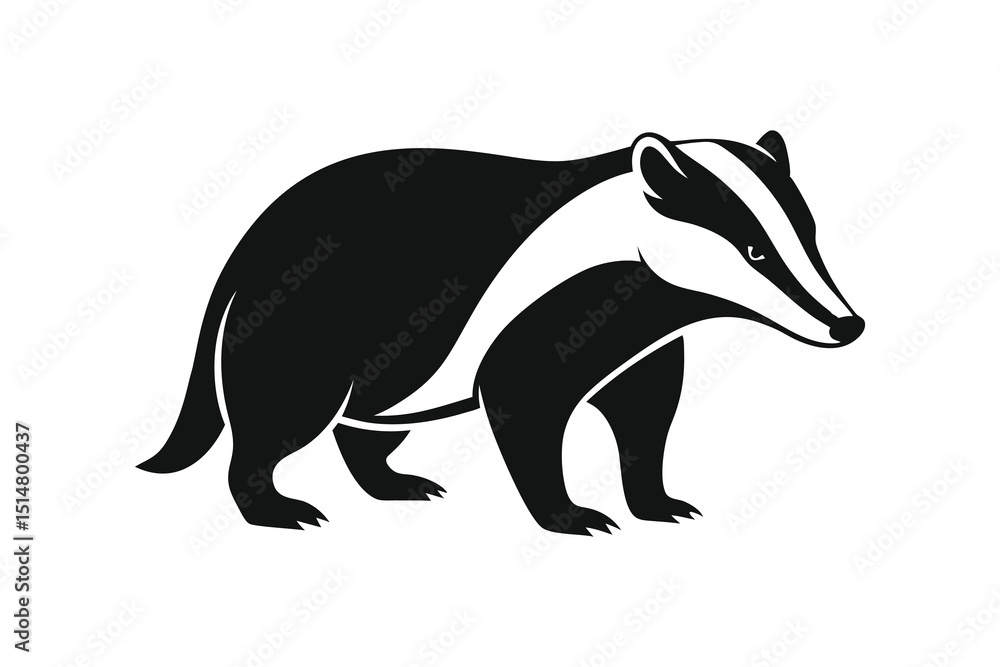 Fototapeta premium Badger silhouette vector illustration isolated on white background