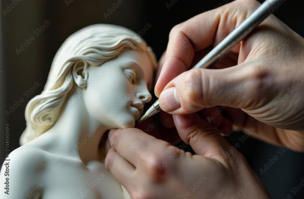 Obraz premium Facial detail in sculpture. Sculpting clay face. Artistic expression.