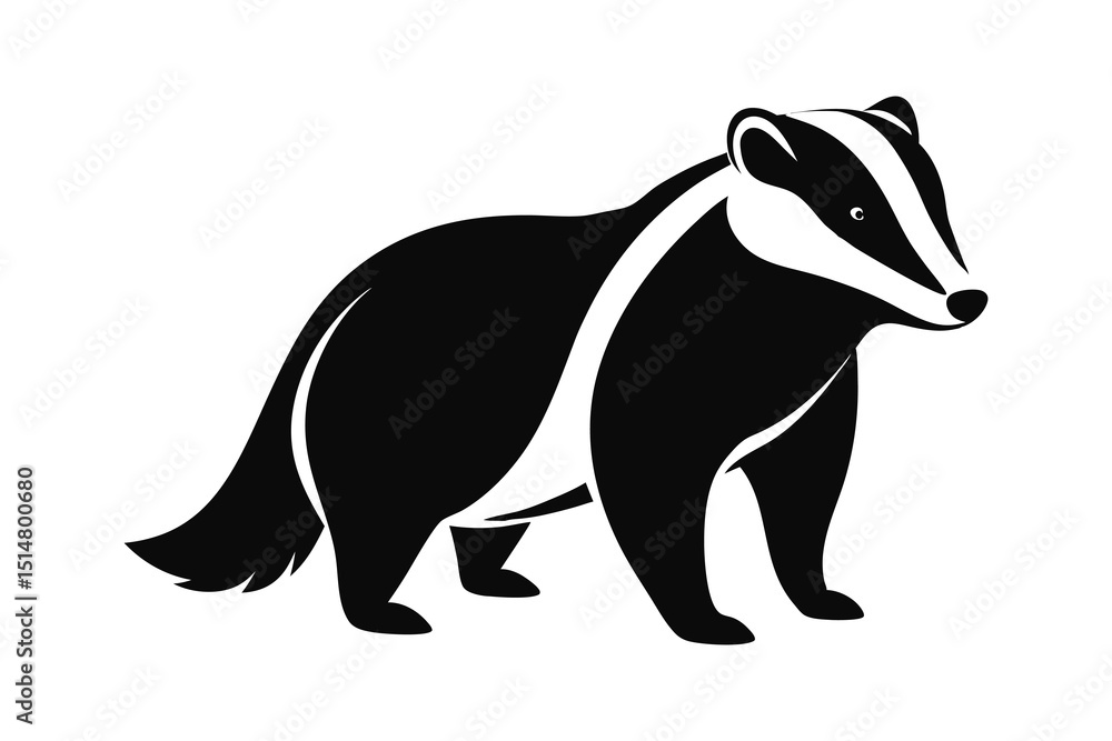 Fototapeta premium simple flat and minimalist Badger silhouette in black on a white background