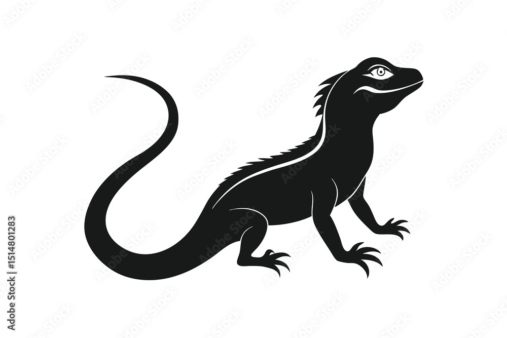 Fototapeta premium Hand drawing silhouette basilisk isolated on white background