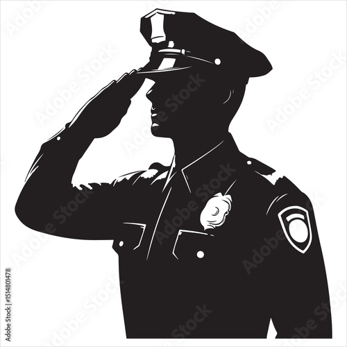 Police Officer in Action Silhouette - Defending Law and Order, black colour vactor