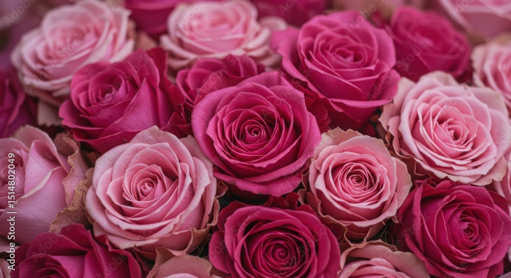 Close-up of a beautiful bouquet of pink and deep pink roses.
Close-up of a beautiful bouquet of pink and deep pink roses.
