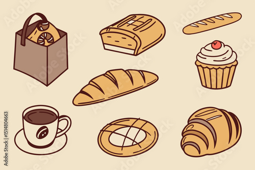 vector set of bread