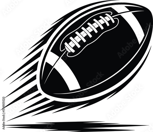 Flying American Football Ball Silhouette, Speed Motion Sports Illustration.