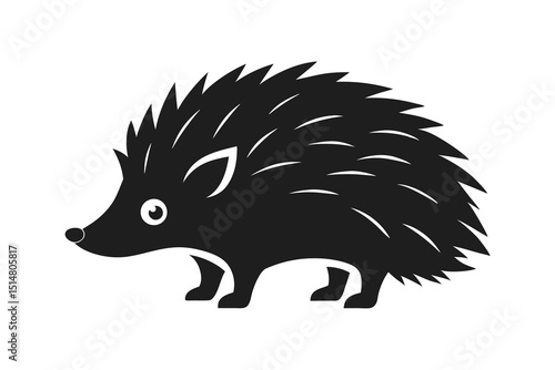 Simple hedgehog black silhouette vector icon with white background