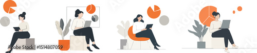 Businesswomen working with laptops and tablets analyzing data charts financial graphs and reports successful business team working together in office collaboration and teamwork concept women