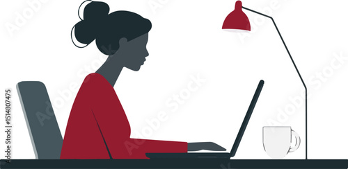 Woman working from home office online business female freelancer working on laptop computer with coffee cup and lamp on desk work at home concept online study education internet job freelance worker